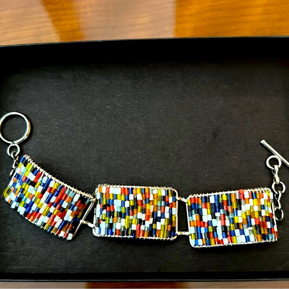 Multicolored beaded  and silver bracelet